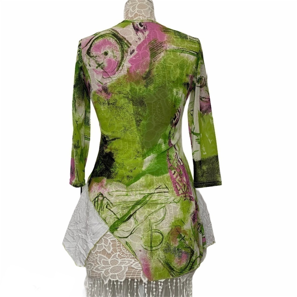 Artistic Green & White Asymmetrical ME Made in France Mix fabric Bogo tunic Smal - Picture 3 of 12